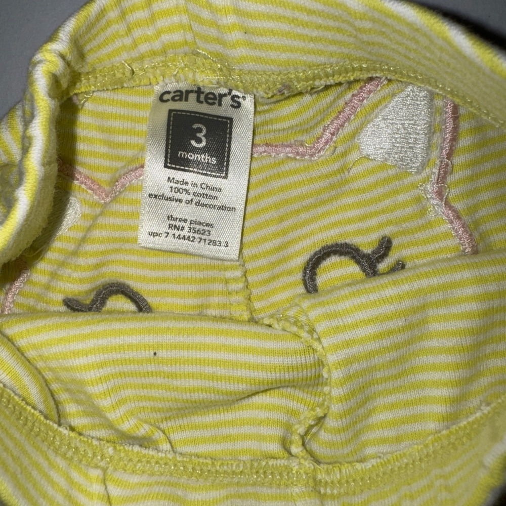 Carter's 3-Piece Outfit Set Baby Girl 3M Pink Yellow Floral Dinosaur Cat Spikes - Picture 7 of 10